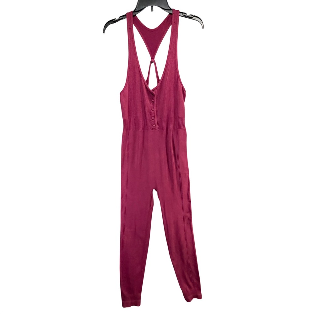 Free People Fp Movement Revive Jumpsuit Size M-L Burgundy Ribbed Activewear RARE
